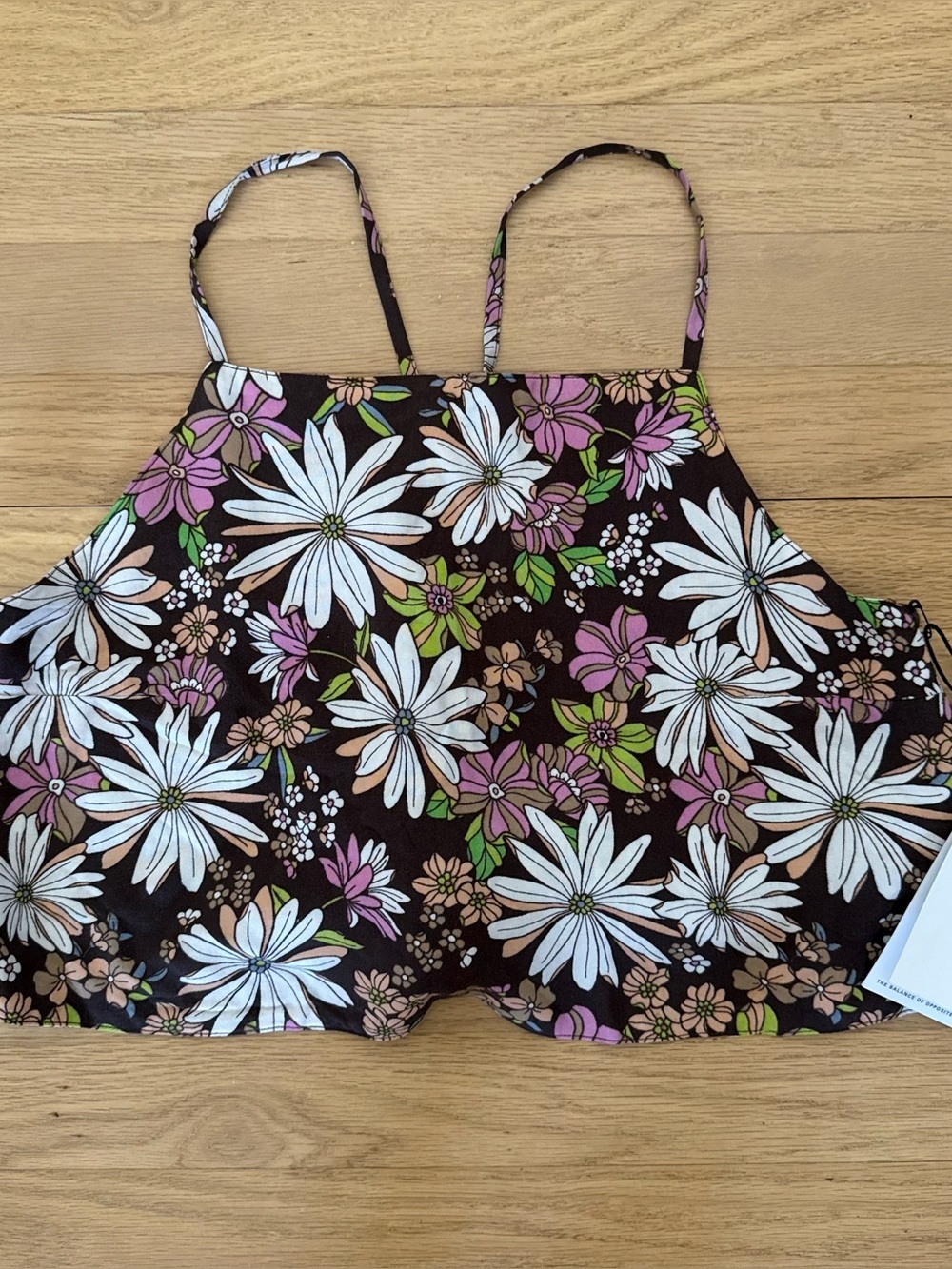 NEW RVCA Small Brown Cropped Floral Halter Top With Open Back